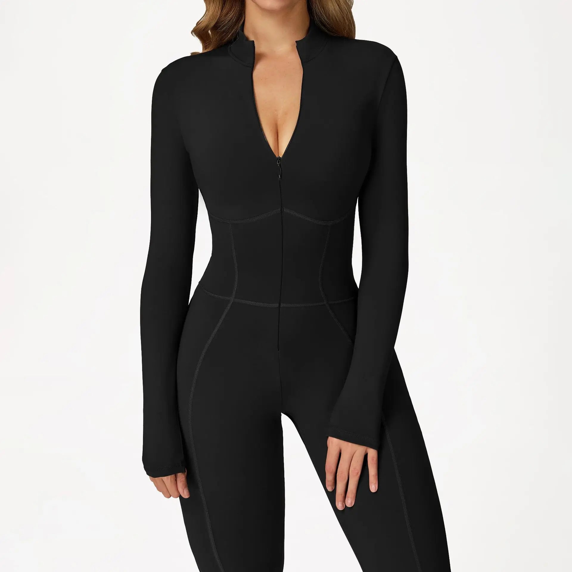 Fleece Lined One-Piece Fitness Suit for Running Yoga and Outdoor Sports Warm Tightened Romper Suitable for Autumn and Winter