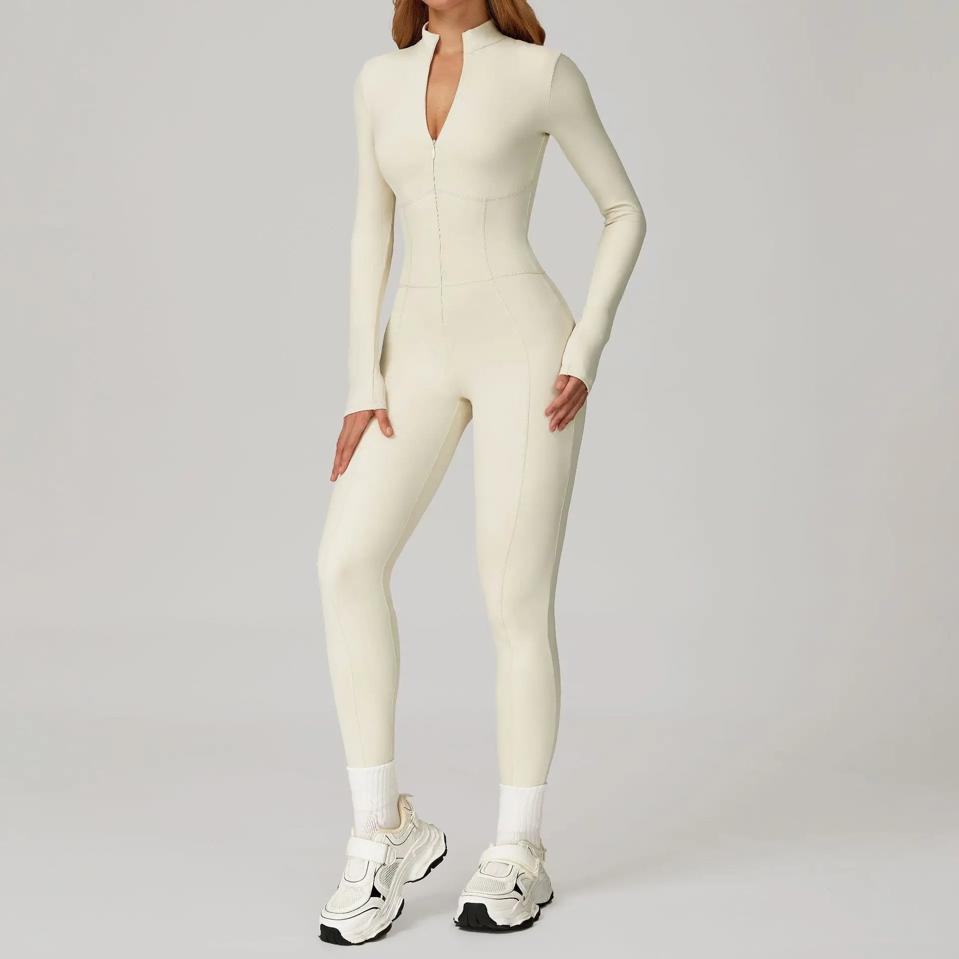 Fleece Lined One-Piece Fitness Suit for Running Yoga and Outdoor Sports Warm Tightened Romper Suitable for Autumn and Winter