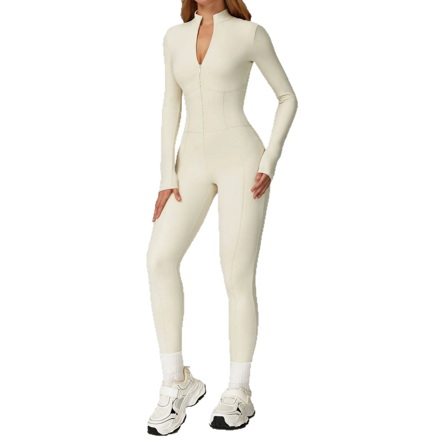 Fleece Lined One-Piece Fitness Suit for Running Yoga and Outdoor Sports Warm Tightened Romper Suitable for Autumn and Winter